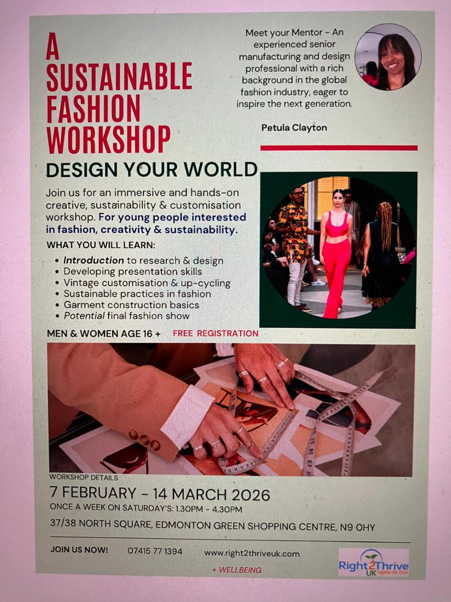 Fashion that feels good 🌱
Learn up‑cycling, sustainable design &amp; self‑expression at our Sustainable Fashion &amp; Wellbeing Workshop.
Spaces are limited — don’t miss out!
Secure your place today:
👉 eventbrite.co.uk/e/198076731837…
eventbrite.co.uk/e/198076731837…