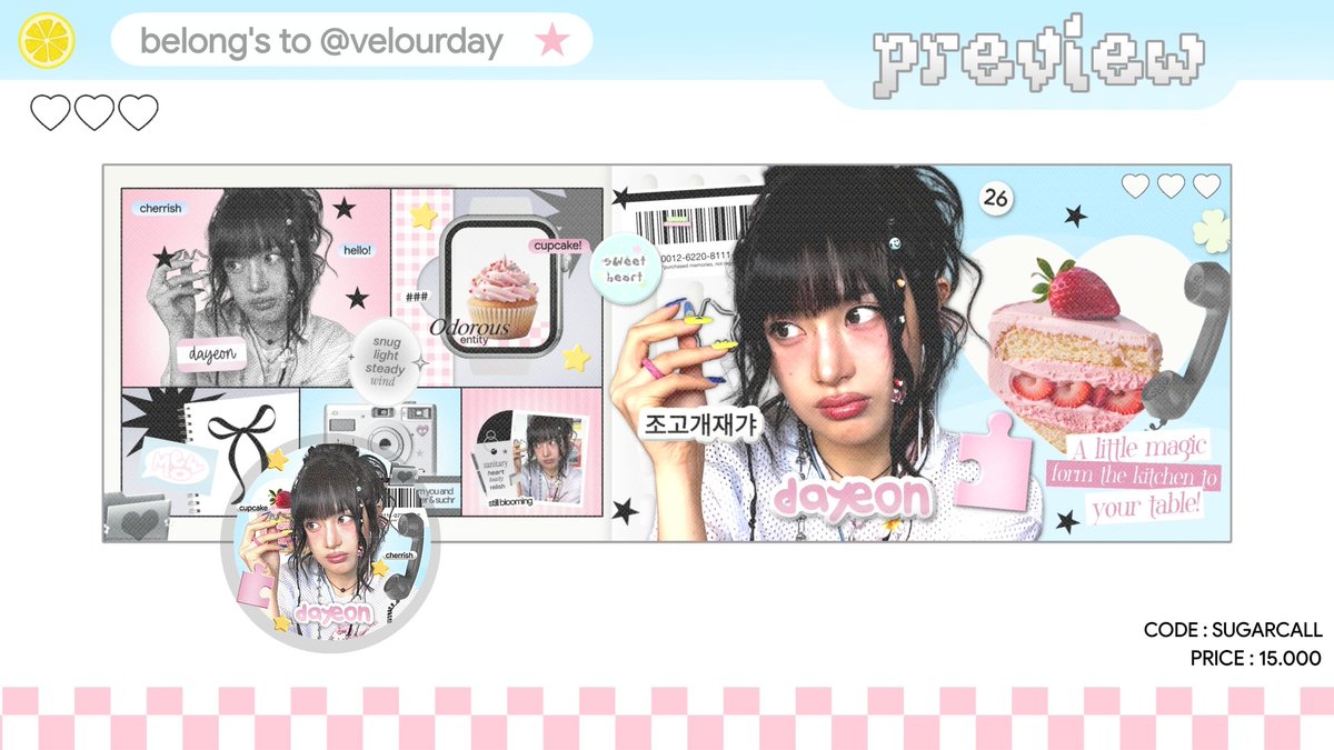 velourday's tweet image. help rt? tysm!

haii! aku punya 3 layout rs dari SUGARCALL! ada KYA, GO YOUNJUNG &amp;amp; DAYEON ^^ yang mau take bisa ketok dm ku ya, janlup mt after dm, thankiees ♥️

free retext 
💵 cek alt
#zonaba
#zonauang