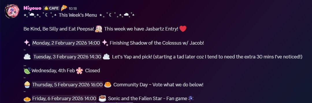 This week's Schedule!