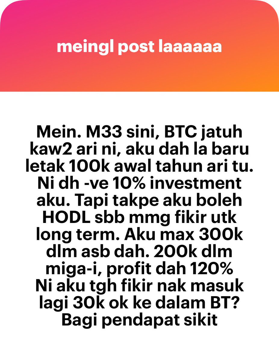 Topup! Kalau ang jenis modal banyak, buat la DCA. Every month 10k ka