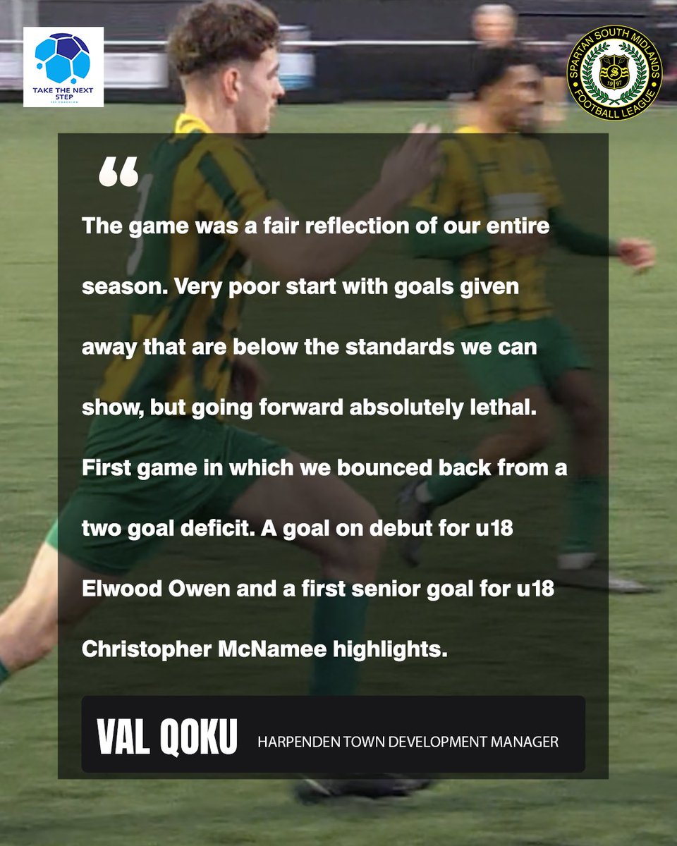 🗣️Town manager Val Qoku on his side's 6-3 win in <a href="/SSMFLOfficial/">Spartan South Midlands Football League Official</a> Division 2 at home to Aston Clinton

#harpenden #nonleaguefootball #nonleague