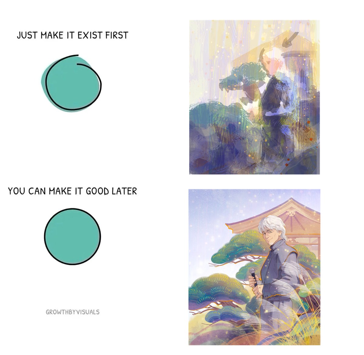 Code_Ice568's tweet image. 最近流行ってる下描きと完成図の対比図

いや、確かに難しかった…今でも手に行き詰ったのが何枚もあった
いつも挫折しながらなんとなく描き終わったような感覚😂😂
まあ、これこそが創作の魅力だね！ハマる～～（ポジティブに考えよう！
言う通り、とりあえず描けば！！🫡🫡✏️✏️