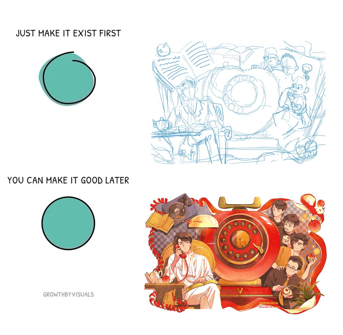 Code_Ice568's tweet image. 最近流行ってる下描きと完成図の対比図

いや、確かに難しかった…今でも手に行き詰ったのが何枚もあった
いつも挫折しながらなんとなく描き終わったような感覚😂😂
まあ、これこそが創作の魅力だね！ハマる～～（ポジティブに考えよう！
言う通り、とりあえず描けば！！🫡🫡✏️✏️