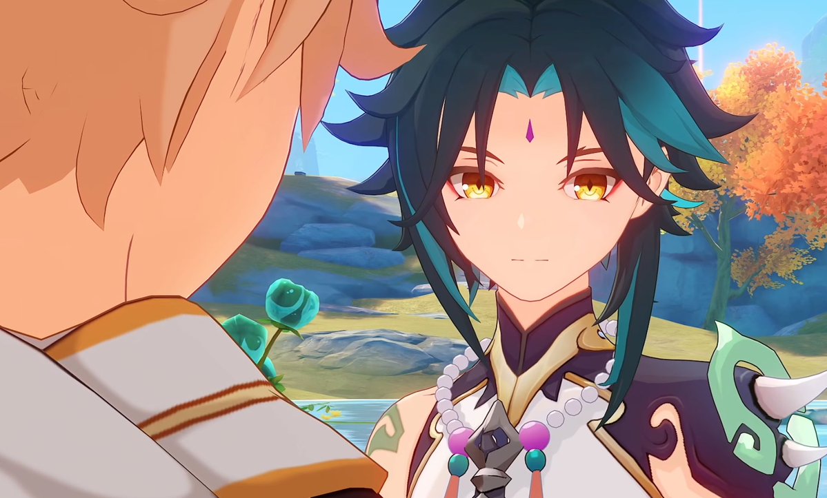 xiaoaelvr's tweet photo. the fact that xiao understood aether just by a look shows  how deeply these two are connected😭😭😭 omh i love xiaother so much https://t.co/bNyzCWDZkQ