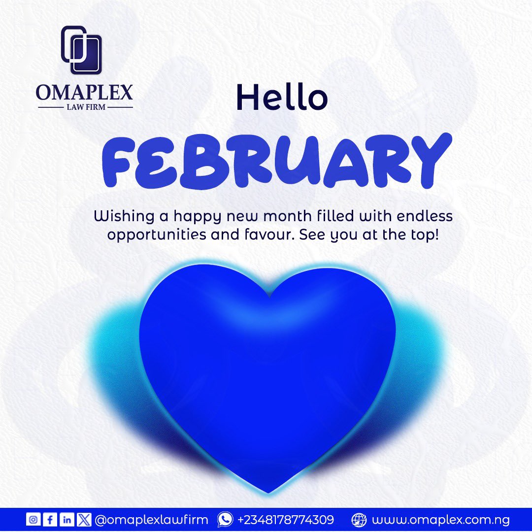 om_dlaw's tweet photo. Success is the sum of small efforts.”
Hello February.

Happy New Month From All of Us @OmaplexLaw_Firm https://t.co/Fk6HySCKJ8