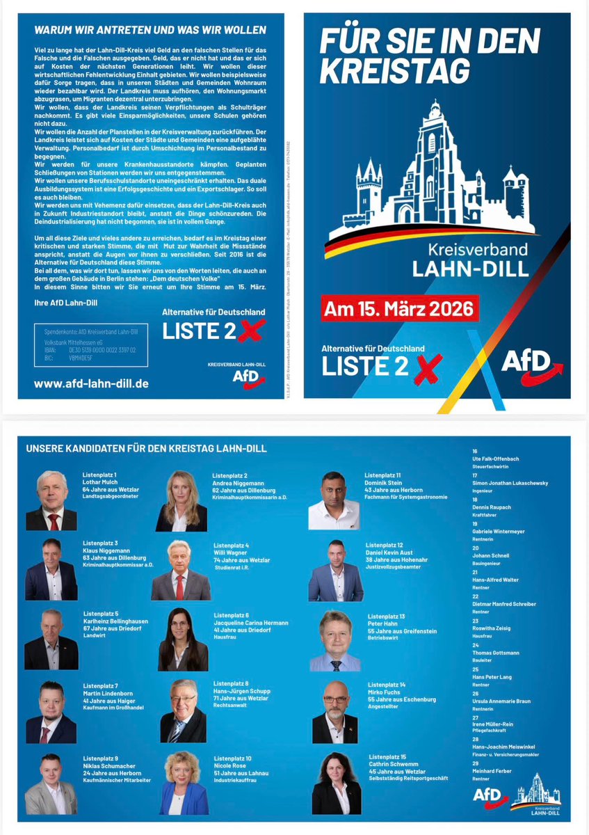 AfDLahnDill's tweet photo. FÜR SIE IN DEN KREISTAG

Unsere Kandidaten und unsere Ideen für die Kreistagswahl.

#AfDLahnDill #AfD #Kommunalwahl #KommunalwahlHessen #LahnDillkreis https://t.co/AceOkhbLg1