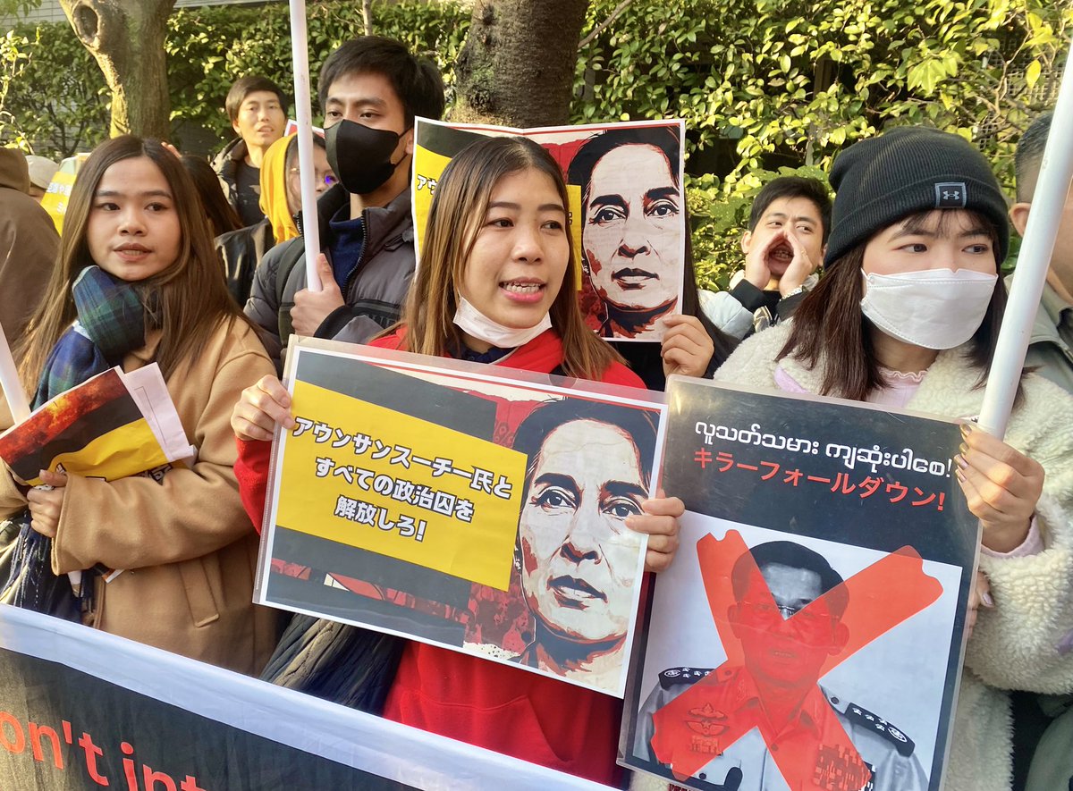 Shige_Kitagawa's tweet image. #ミャンマー の軍事クーデターから丸５年の1日、在日ミャンマー人が東京のミャンマー大使館周辺など全国9カ所でデモ。空爆などミャンマー国軍の市民への暴力を非難。国軍が民主派を排除して実施した「見せかけ」の総選挙を認めないことや、国軍への制裁を日本政府に求めた。#WhatsHappeningInMyanmar