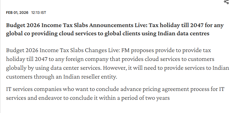 btarunr's tweet photo. This is a disaster. Every 2-qoudi cloud company will build a data-center in India that leeches thousands of MWh of electricity at low prices, drains our water table for cooling, all while having import duty breaks on bringing in their hardware, and these tax breaks. https://t.co/Bl6IyDmwJJ