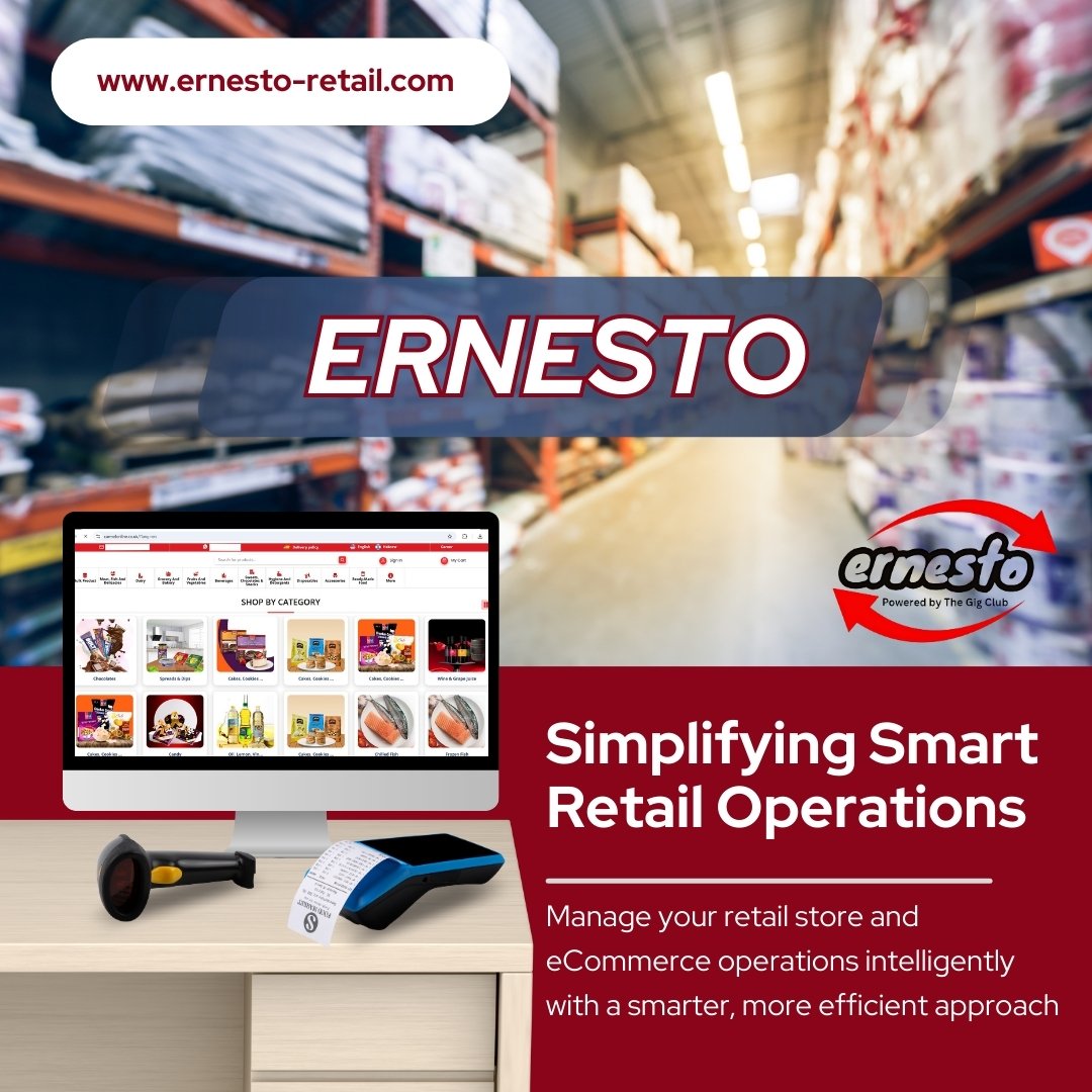 The_GigClub's tweet photo. 🚀 One Smart Solution for Retail &amp; eCommerce — ERNESTO.

 If you’re ready to adopt smart retail technology, expand your eCommerce footprint, and manage everything with a single system—ERNESTO is the solution your business needs.
🌐 Visit: https://t.co/PDLrWZzhqG

#SmartRetail https://t.co/2Br7TjuOok