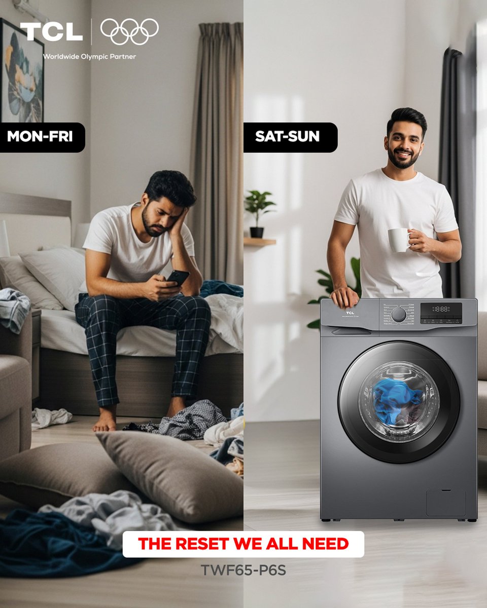 tcl_india's tweet image. Some decisions ruin weekends.
Some save them. 🧠🧺

Getting a TCL washing machine is one of them.

#TCLIndia #SmartChoices #WeekendChill #TCLAppliances #TCLWashingMachine

(HomeCare, Laundry, WashingMachine, SmartLiving)