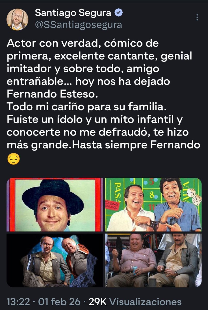 maria_LAtatus's tweet image. Ahora resulta que Fernando Esteso era nuestro Robert Redford... 
Como persona, descanse en paz. Como "actor", representante del cine zafio, casposo y pajero que gustaba a los "machos" fascistas reprimidos, un cine y un humor misógino y homofóbico.
Y para sorpresa de nadie, esto…