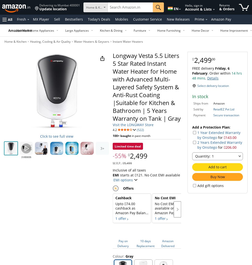 DealZille's tweet image. amazon.in/dp/B0DK31LDZC?…  
🚨Never cold showers!  
Longway 5.5L 5★ Instant Heater ₹2,999 MRP: ₹4,999  
Selling fast  
#ad #WaterHeater #InstantHeat #Deal