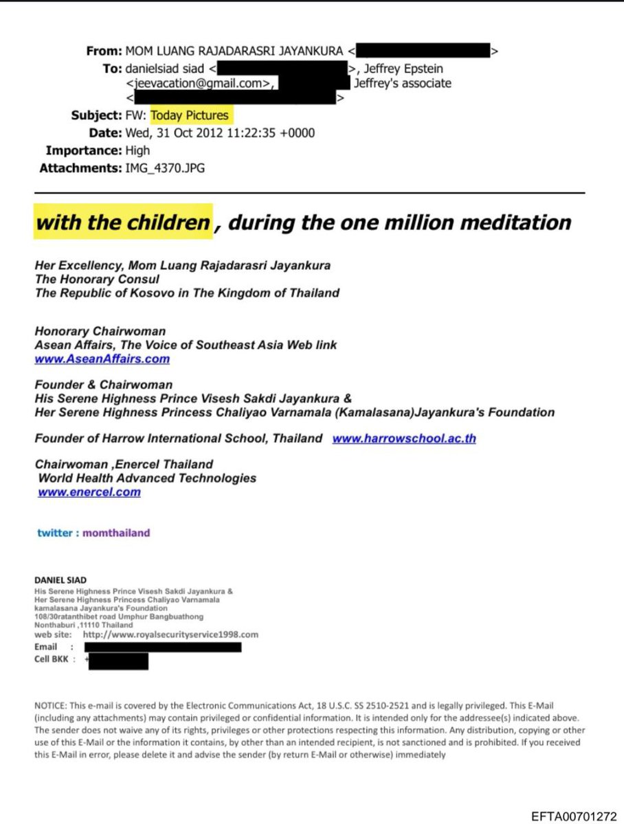 GlobalDiss's tweet photo. 🚨 SHOCKING Epstein files reveal talk of CHILD TRANSPORT via so called Kosovo and Thailand, with emails calling ONE MILLION CHILDREN a MASSIVE POOL to tap into.

Photos “with the children” are mentioned. This was not random. It was ORGANIZED. And PROTECTED. Let that sink in. https://t.co/pH517pRgfe