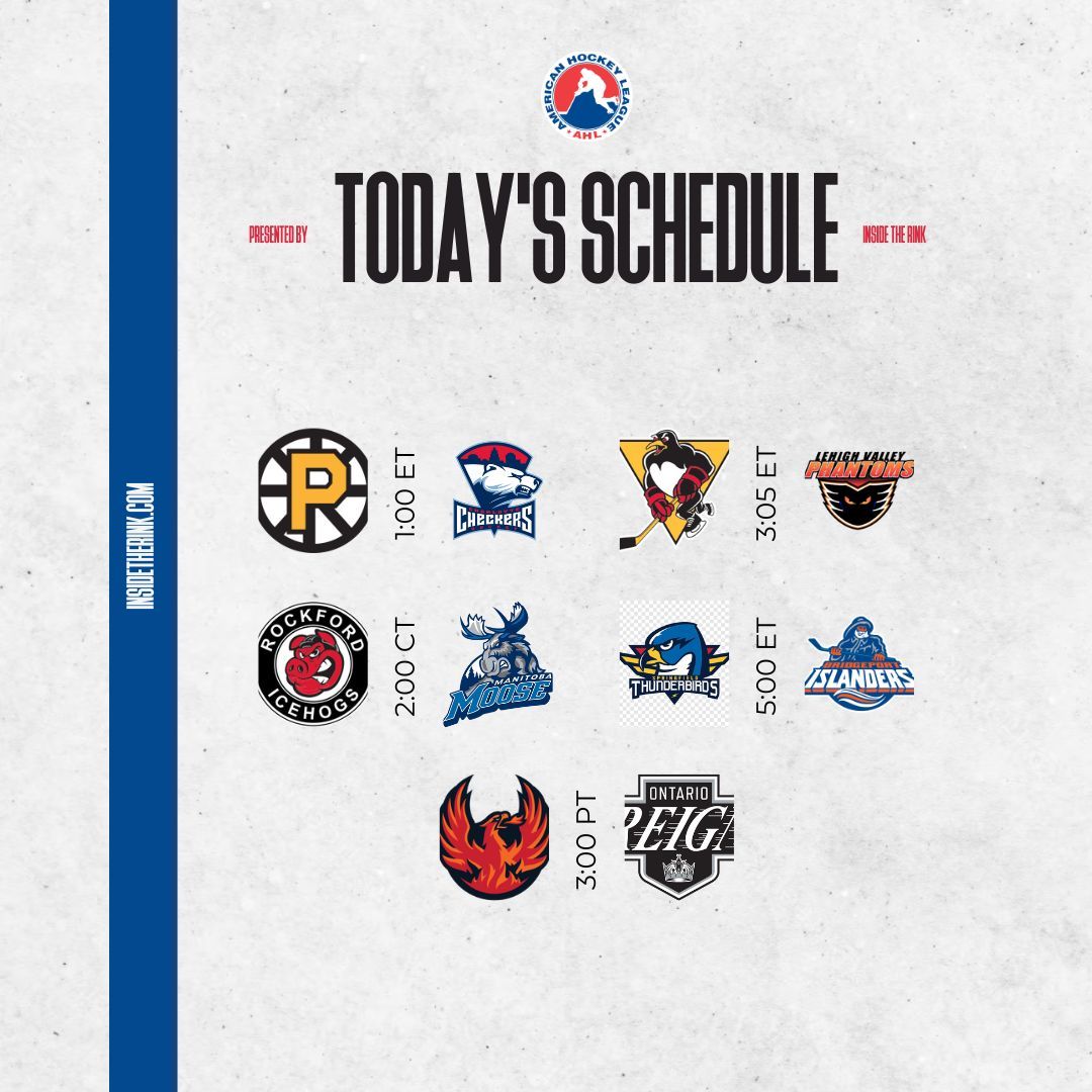 inside_the_rink's tweet image. 5 AHL games tonight #AHLBruins #ROCNATION #MBMoose #LVPhantoms #LetsFly #ReignTrain #ITR #AHL