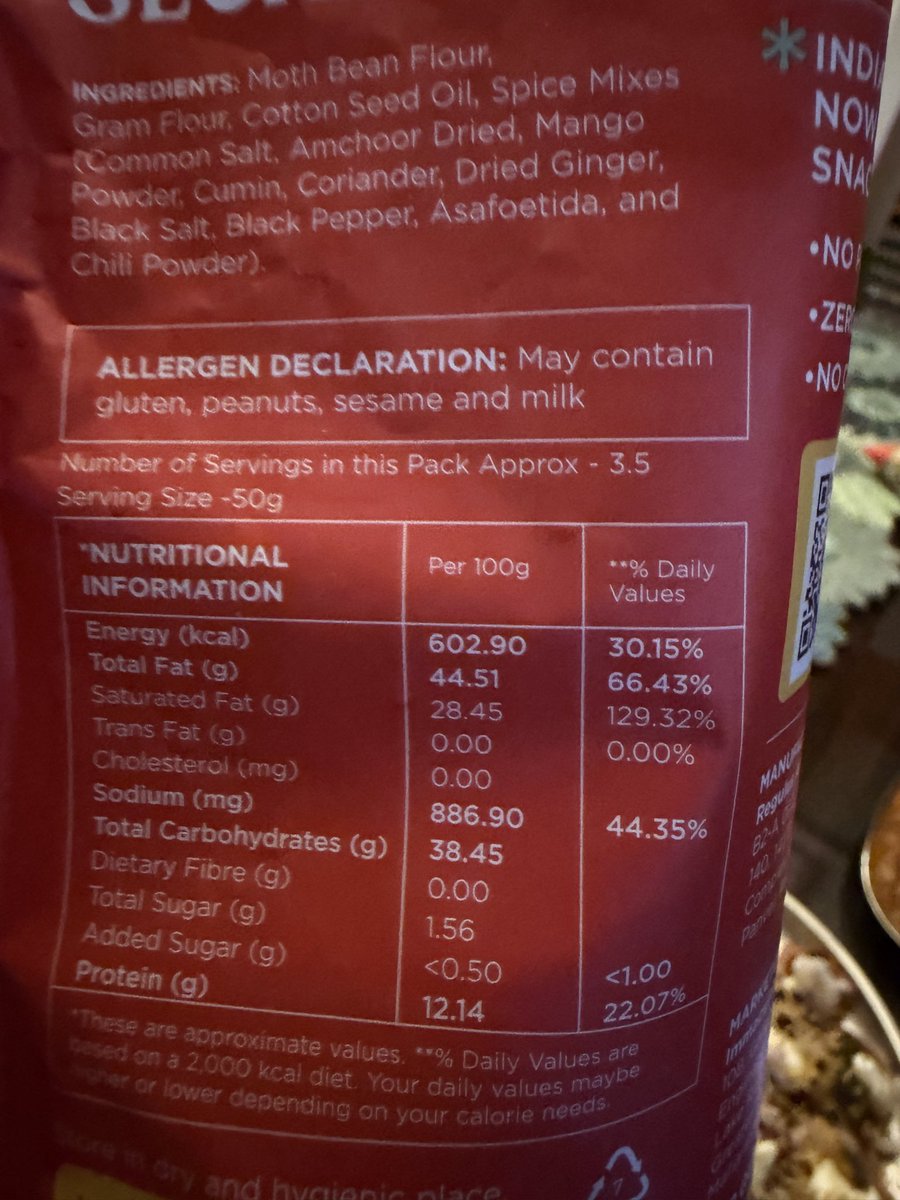 disturbedtwit's tweet photo. The open secret with scam brands like Open Secret that promise healthy junk: 

They have almost double the saturated fat of groundnut oil fried bhujia in the market. 
Ironical and dishonest marketing @OpenSecretSnack  @foodpharmer2  please expose them https://t.co/sOqwesqmWJ