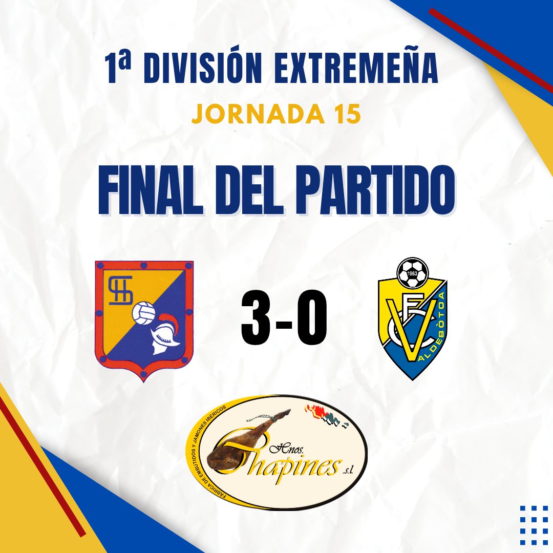 ⏱️ FINAL DEL PARTIDO

A.F. Hernando de Soto 3️⃣ - 0️⃣ Valdebotoa C.F.

⚽ Goles
 Ismael x3

Volvemos a la senda de la victoria en casa con nuestra gente con un hat-trick de Ismael 👏🏻 ⚔️ 

🟡🔵VAMOS HERNANDO🔵🟡