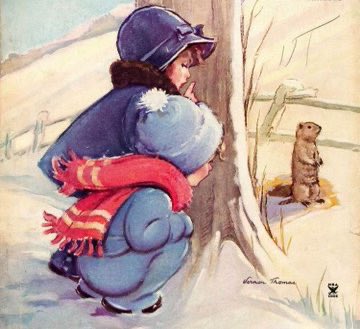 #FolkloreSunday
Some weather lore for Candlemas/Groundhog Day

If Candlemas is fair and clear 
There'll be 2 winters in the year.

If a groundhog does not see his shadow today, spring will come early; if he sees his shadow, winter will endure.
Happy Groundhog Day
🎨VernonThomas.