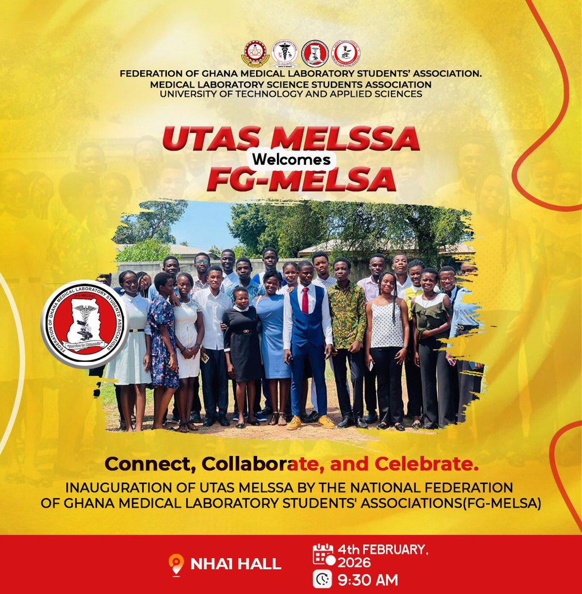 We are set to officially welcome @UTASMELSSA to the FG-MELSA family!🥳

Join us for this momentous inauguration as we expand our network and strengthen our collective voice in advancing medical laboratory science in Ghana.🥼🔬

See you soon, UTAS MELSSA👋🏽