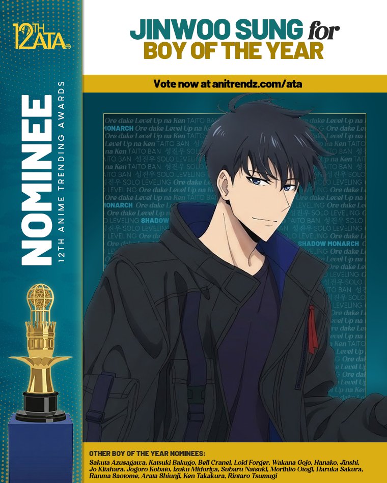 AniTrendz's tweet image. Arise! The Shadow Monarch is here. Sung Jinwoo (Solo Leveling) is nominated for Boy of the Year in the 12th Anime Trending Awards! ✨

Vote 👉  atani.me/12thATA-boty16