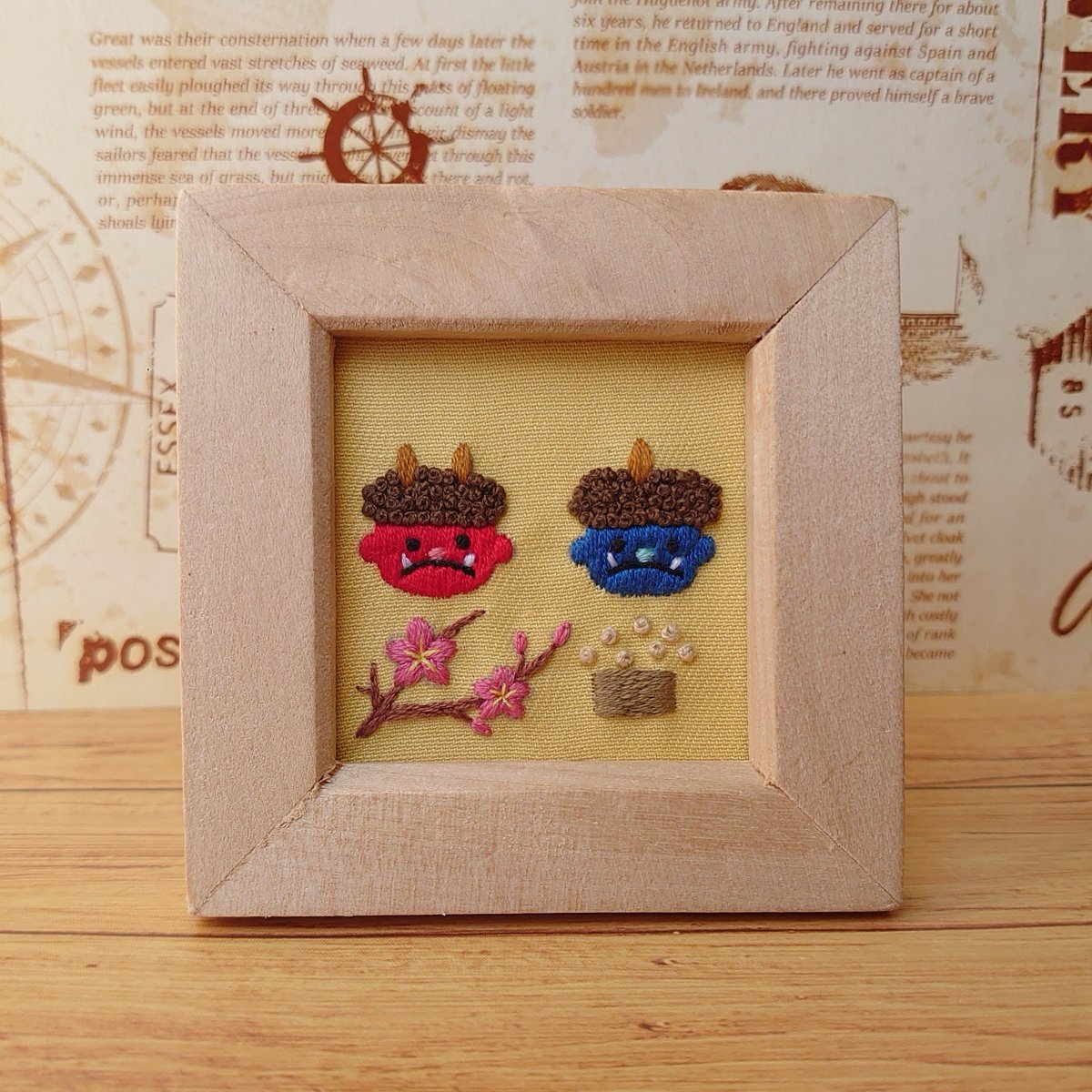 uni_mansion's tweet photo. 節分の刺繍のオーダー品です☺️
梅と枝を入れてほしいとリクエストいただきました。
ありがとうご���いました✨ https://t.co/ak906diPMa