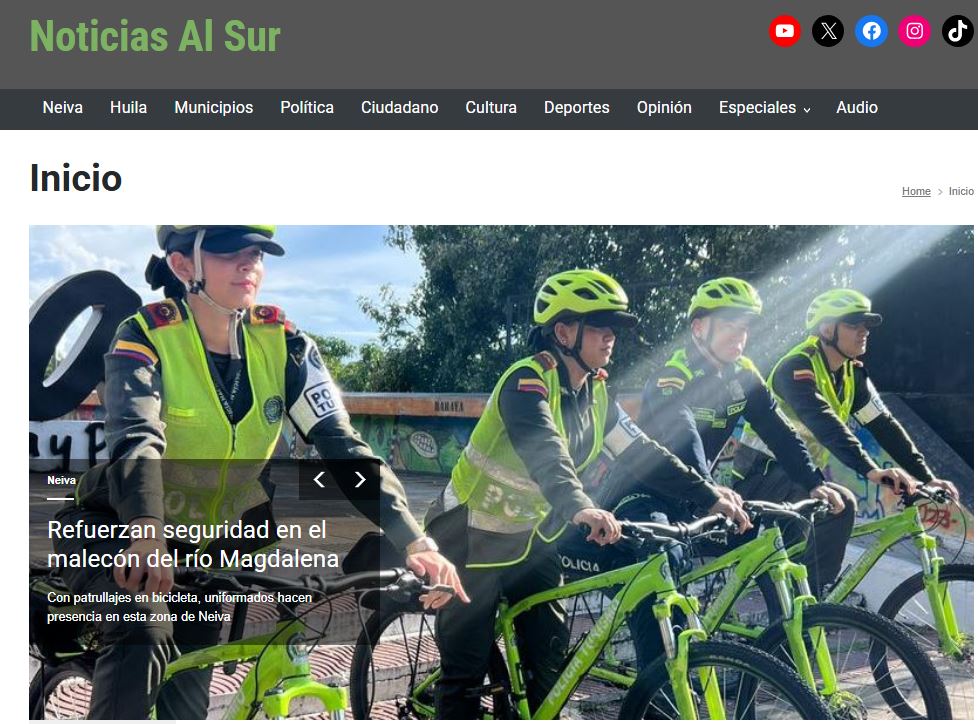 #Neiva Refuerzan seguridad en el malecón del río Magdalena  de Neiva.. noticiasalsur.co/refuerzan-segu… #FelizDomingo <a href="/PoliciaNeiva/">Policía Metropolitana de Neiva</a> <a href="/Emisorapoliciaa/">RadioPoliciaNacional</a> <a href="/AlcaldiaNeiva/">Alcaldía de Neiva</a> #LaCasaDeLosFamososCol3 #RoyalRumble #Seguridad  <a href="/HuilaPolicia/">Departamento de Policía Huila</a> <a href="/DirectorPolicia/">General William Oswaldo Rincón Zambrano</a> <a href="/OALVAREZ82/">OSCAR ALVAREZ</a> <a href="/mindefensa/">Mindefensa</a> #GRAMMY #GRAMMYs2026