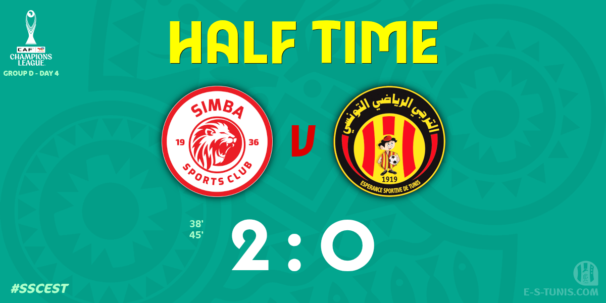 ESTuniscom's tweet photo. ⏱ HT | #TotalEnergiesCAFCL Gr D. Day 4 #SSCEST | 🇹🇿@SimbaSCTanzania 2⃣-0⃣ @ESTuniscom🇹🇳 : End of the first half / نهاية الشوط الاول / Fin de la première période https://t.co/inlgy3Hr2Q
