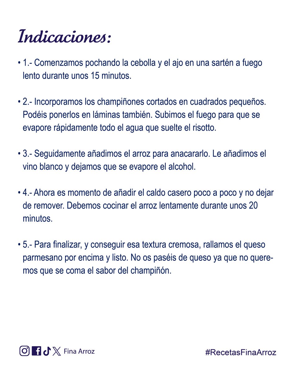 Receta Risotto de Champiñones
.
.
.
#finaarroz
#recetasfinaarroz
#alimentosfina
#risotto
#recetas
#recetafacil