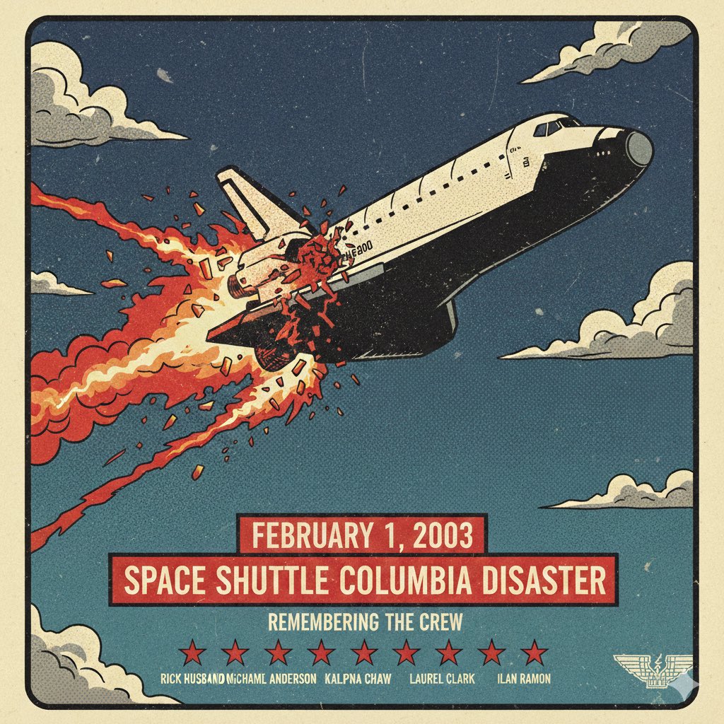 smalltalkhub's tweet photo. @curiosityonx 🗓️ On this Day in 2003, Columbia Space Shuttle Mission ends in Disaster.

On February 1, 2003, the space shuttle Columbia breaks up while entering the atmosphere over Texas, killing all seven crew members on board. https://t.co/Ggw7d7i8z9