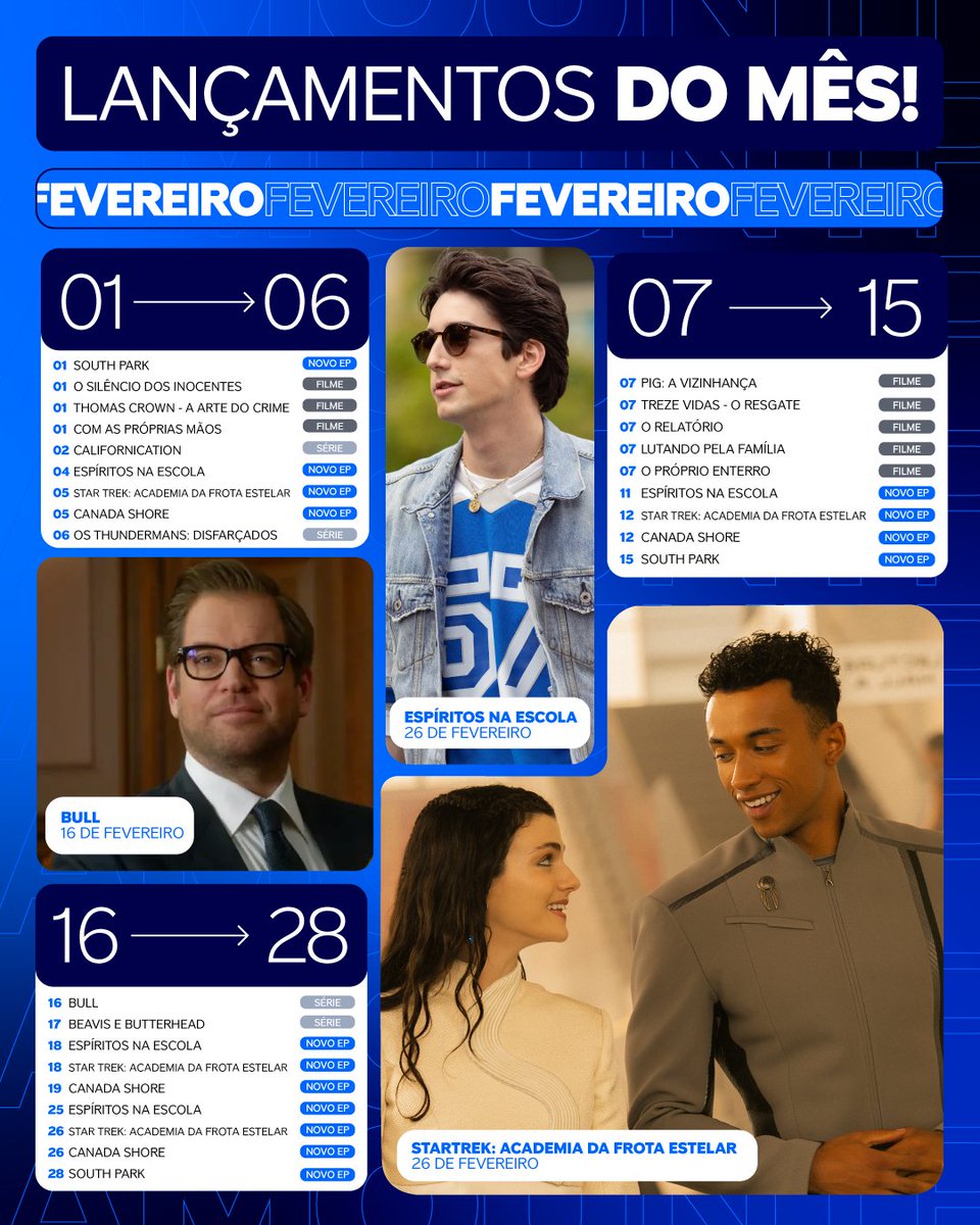 Em fevereiro tem… novos motivos para você não sair do sofá 🛋️ 

Qual lançamento você vai dar o play primeiro?

#ParamountPlus #Streaming #Série #Filme #Lançamento
