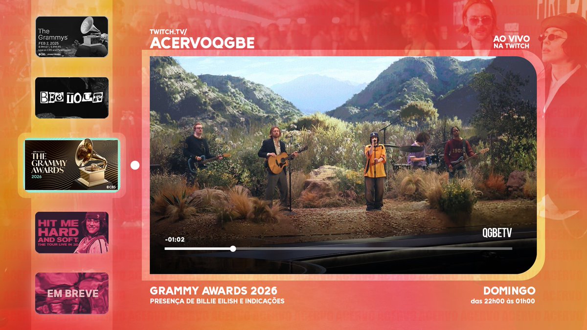 É OFICIAL! Hoje (01/02) acontece o #GRAMMYs, Billie Eilish está com presença confirmada e indicada em SOTY e ROTY, com "WILDFLOWER".🏆

A premiação começa às 22h, e como de costume, faremos transmissão na Twitch:

🔗twitch.tv/AcervoQGBE

Mais informações no <a href="/AcervoQGBE/">Acervo QG Billie Eilish</a>.💙