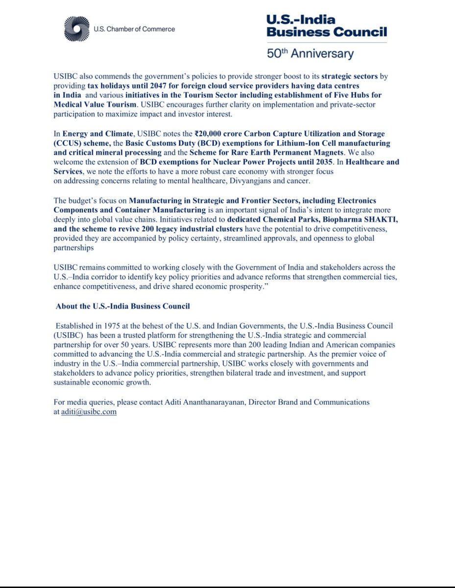 USIBC Welcomes India’s Union Budget 2026–27; Calls for Accelerated Reforms to Boost Investment, Innovation and U.S.–India Economic Ties

WASHINGTON D.C., FEBRUARY 1, 2026: The President of the U.S.-India Business Council (USIBC), Ambassador (ret.) Atul Keshap, issued the