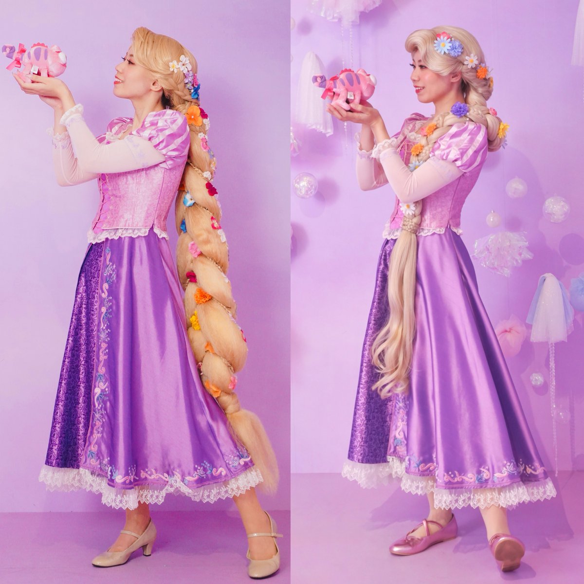 左が初めてラプンツェルをした時の写真なんだけど、頭が後ろに引っ張