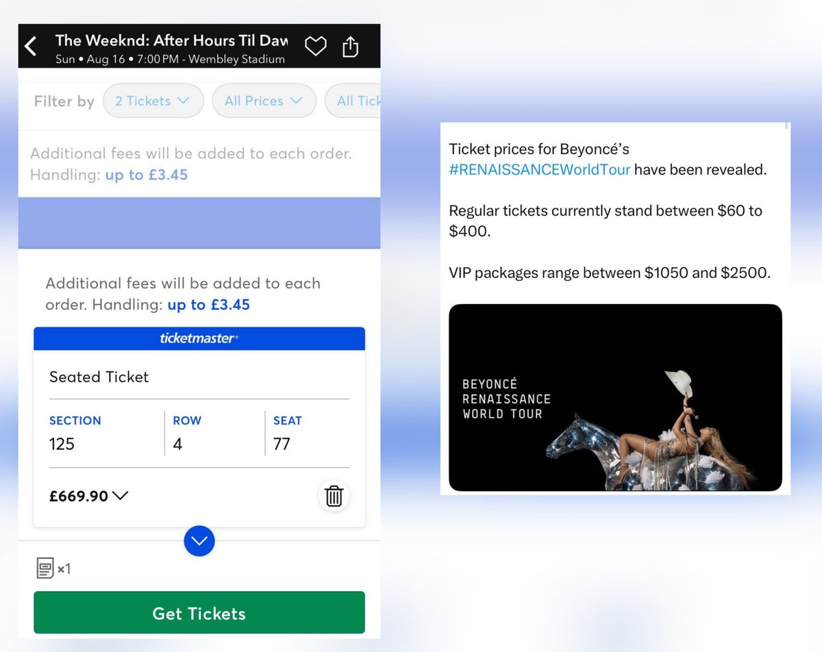 Auricviolante's tweet photo. The outrage directed only at Harry was ingenuine,viral tweets and petty comments dragging and painting him as uniquely out of touch. a quick look at the current touring landscape proves that these prices are the same for every artist. call it what it is: performative hypocrisy. https://t.co/aax01y0PSQ