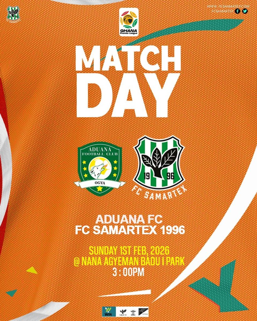 FcSamartex1996's tweet photo. 🚨𝙂 𝘼 𝙈 𝙀 𝘿 𝘼 𝙔🚨

🆚 Aduana Fc 
⏰ 3:00PM
🏟 Nana Agyeman Badu 1 Park
Ghana Premier League  

#FcSamartex1996  #Matchday #TimberGiants https://t.co/qdTktcg2h8