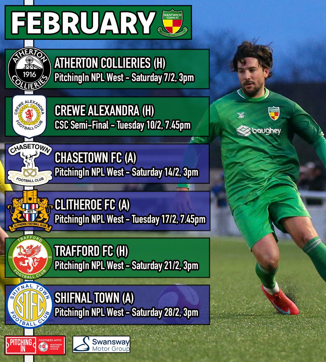 TheDabbers's tweet photo. 📆| 𝗙𝗘𝗕𝗥𝗨𝗔𝗥𝗬 𝗙𝗜𝗫𝗧𝗨𝗥𝗘𝗦

6️⃣ games for the Dabbers this month, including that Cheshire Cup semi-final 👊

#UpTheDabbers💚 https://t.co/PcDuiO9dR4