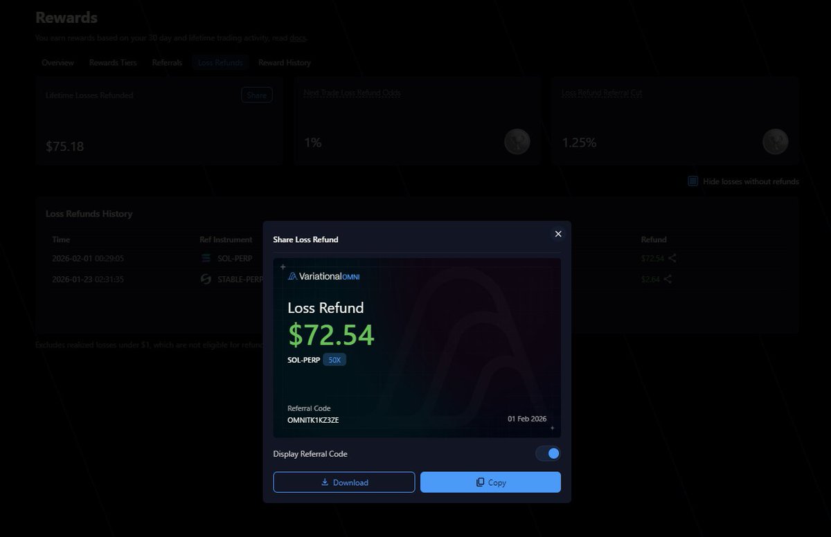 RButenio's tweet photo. @variational_io @variational_io gives you a chance to make mistakes. Join https://t.co/FUqV2qGVDp and learn how Loss Refunds works. https://t.co/KrGAJ5eXYX