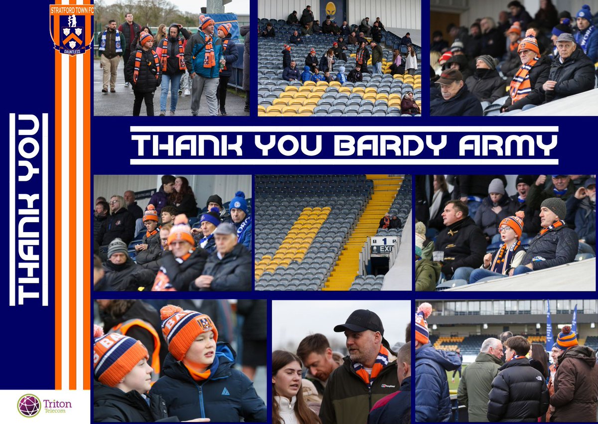 StratfordTownFC's tweet photo. A huge thank you to all the travelling  Bardy Army supporters who made their way to the Sixways Stadium on Saturday. The orange and blue around the stadium was fantastic just sorry we couldn't  find the three points to send everyone home happy. #COYB https://t.co/JYKZkjN1mA