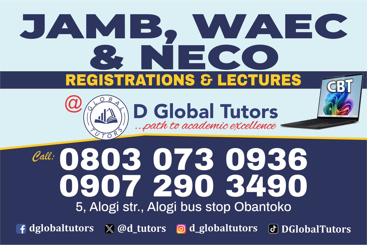 d_tutors's tweet photo. Preparing for WAEC NECO JAMB ?
Join us online n onsite ✅

Happy New Month https://t.co/MbhhHpJw1t