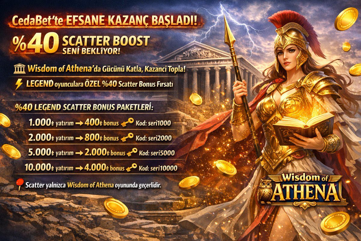 Cedabet's tweet photo. 🔥 CedaBet’te EFSANE KAZANÇ BAŞLADI! %40 SCATTER BOOST SENİ BEKLİYOR 🔥
🏛 Wisdom of Athena’da Gücünü Katla, Kazancı Topla!
⚡️ LEGEND oyunculara ÖZEL %40 Scatter Bonus fırsatı https://t.co/O7nfRhZN5p