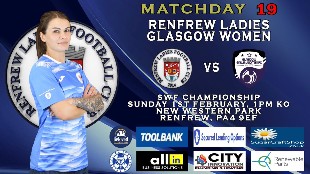 RenfrewLadiesFC's tweet photo. Match Day 💙

Get along to New Western Park @ 1:00PM as we take on Glasgow Women.

Mon the Frew 🔵⚪️

#Renfrew https://t.co/XzyzNBoik1