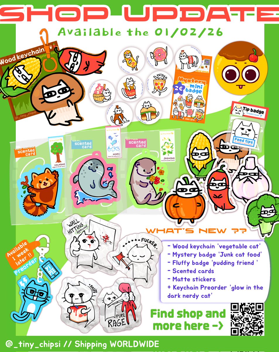 _tiny_chipsi's tweet photo. New products are out now !!🌺 mystery mini badges, wooden &amp; fluorescent keychain, scented cards.... 🤠
Every buyer gets a 10% discount for their next purchase and 3 sticker freebies 🎉

Find shop in bio and enjoy it 💐😋
#shopupdate #newproducts #funart
#originalcharacterart https://t.co/97zKDDhhdQ