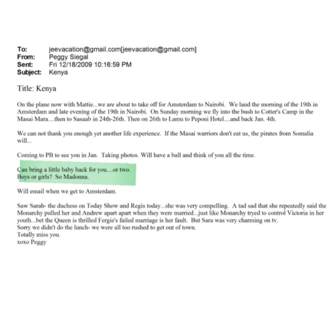 jacksonhinklle's tweet image. 🚨🇺🇸 BREAKING: Peggy Siegal, one of Hollywood's most powerful publicists, told Epstein "can bring a little baby back for you...or two. Boys or girls? So madonna."

Satanic.