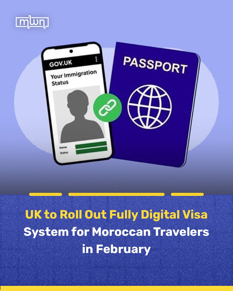 MoroccoWNews's tweet image. #UK to switch to fully #digitalvisas for Moroccan travelers from 25 Feb. Paper visa stickers will be replaced by secure #eVisas accessible online via a #UKVI account, part of a broader push toward digital borders and stronger security. 

Read more: clic.ke/tkLDYM