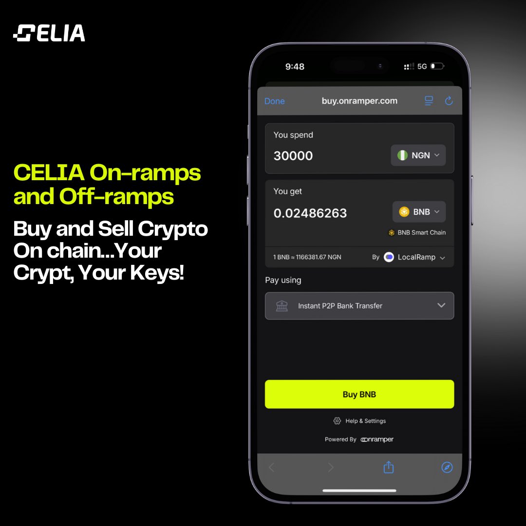 CELIA On-ramps and Off-ramps🔄
Buy and Sell Crypto On Chain!