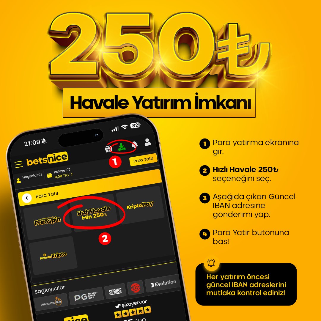 betsnice_bahis's tweet photo. ✅ Betsnice kullanıcılarına özel min 250₺ havale yatırım imkanı!

1. Para yatırma ekranına gir.
2. Hızlı Havale 250₺ seçeneğini seç.
3. Aşağıda çıkan Güncel IBAN adresine gönderimi yap.
4. Para Yatır butonuna bas!

✅ Hızlı Havale ile paran 5 dakika içinde hesabında!

#betsnice https://t.co/afVcnSoReJ