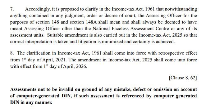 Retrospective amendments in section 151A on JAO-FAO and Section 292B on DIN issues!

(Bombay HC decision in Hexaware overruled!)

#Budget2026