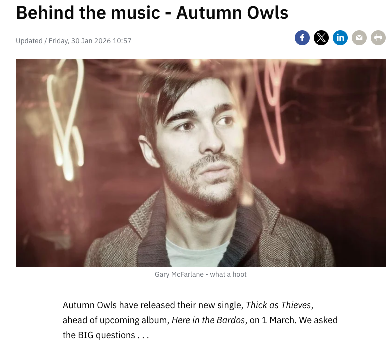 AutumnOwls's tweet photo. Talking songs, influences, and Autumn Owls’ new album with RTÉ.

Behind the Music feature by Alan Corr:
 https://t.co/3lA9PrNGyh https://t.co/ObyHu6QtJo