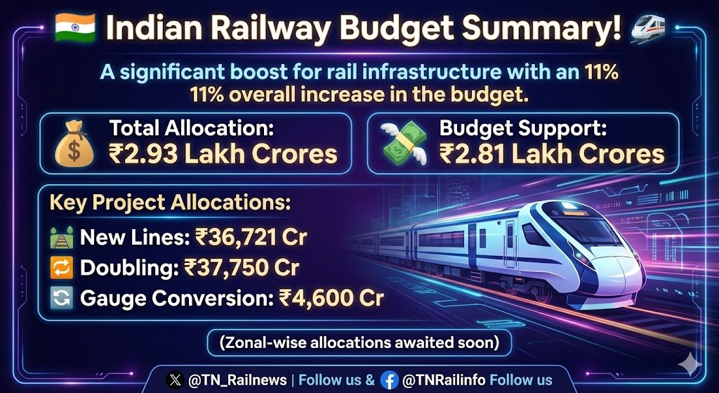 TNRailinfo's tweet photo. #IndianRailways #RailwayBudget #InfraBoost #BudgetUpdate https://t.co/i5hoLo0D9q