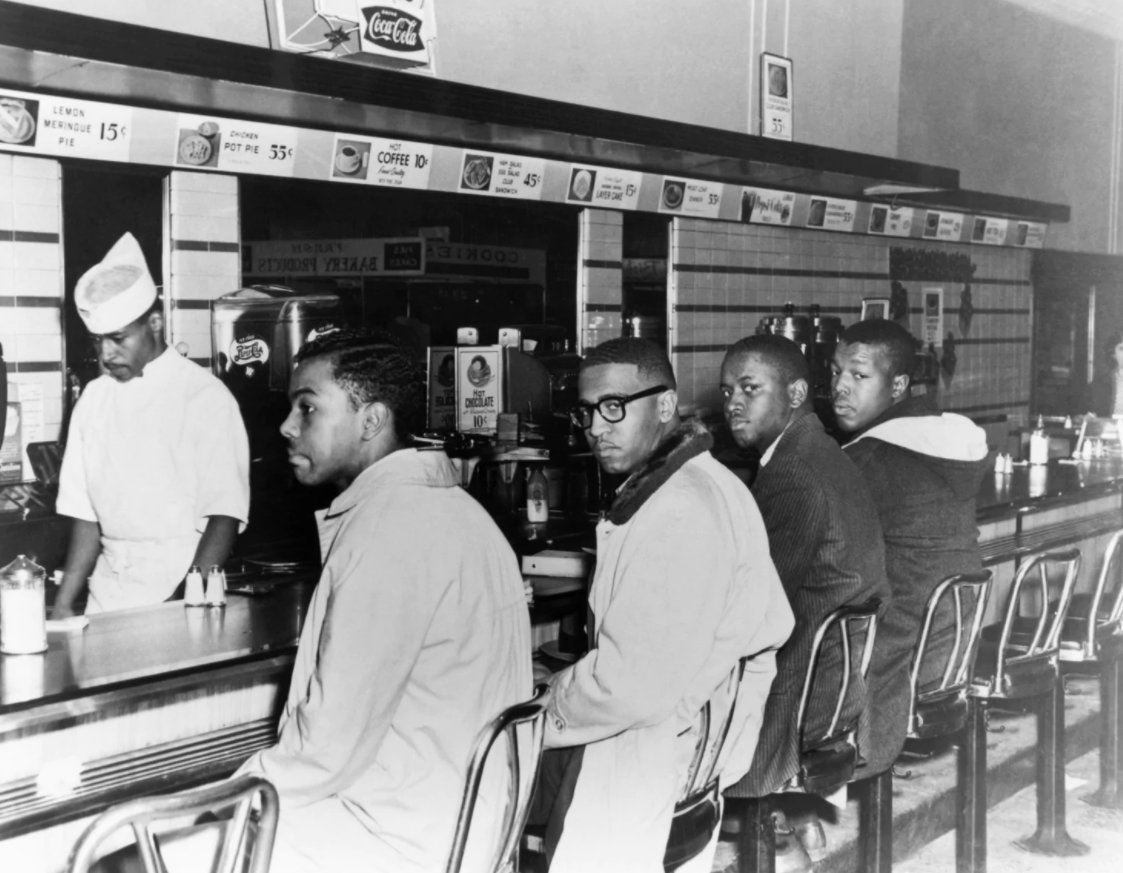wrkclasshistory's tweet image. Today is the start of #BlackHistoryMonth in the US. It is also the anniversary of #OtD 1 Feb 1960 in Greensboro, NC, when four Black college students refused to move from a Woolworth's lunch counter after they were denied service stories.workingclasshistory.com/article/10962/…