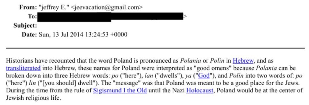 Poland_Based's tweet photo. 🇺🇸🇮🇱🇵🇱
Jeffrey Epstein tells the story of how Poland was promised to Jews 3,000 years ago.

According to Jews, Poland means two sentences: "Here dwells God" and " Here [you should] dwell".

,,Historians have recounted that the word Poland is pronounced as Polania or Polin in Hebrew, and as transliterated into Hebrew, these names for Poland were interpreted as "good omens" because Polania can be broken down into three Hebrew words: po ("here"), lan ("dwells"), ya ("God"), and Polin into two words of: po ("here") lin ("[you should] dwell"). The "message" was that Poland was meant to be a good place for the Jews. During the time from the rule of Sigismund I the Old until the Nazi Holocaust, Poland would be at the center of Jewish religious life." - Jeffrey Epstein.

-----
This explains why Poland wasn't flooded with Arabs and Africans like Germany or France. It also explains the demographic crisis among Poles in Poland.

Poland is to be completely taken over by Jews and Poles are to completely disappear from existence.

It is also disturbing that something similar can be observed on Hungary.